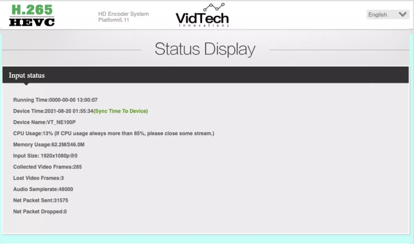 VidTech VTB-NE100 GUI